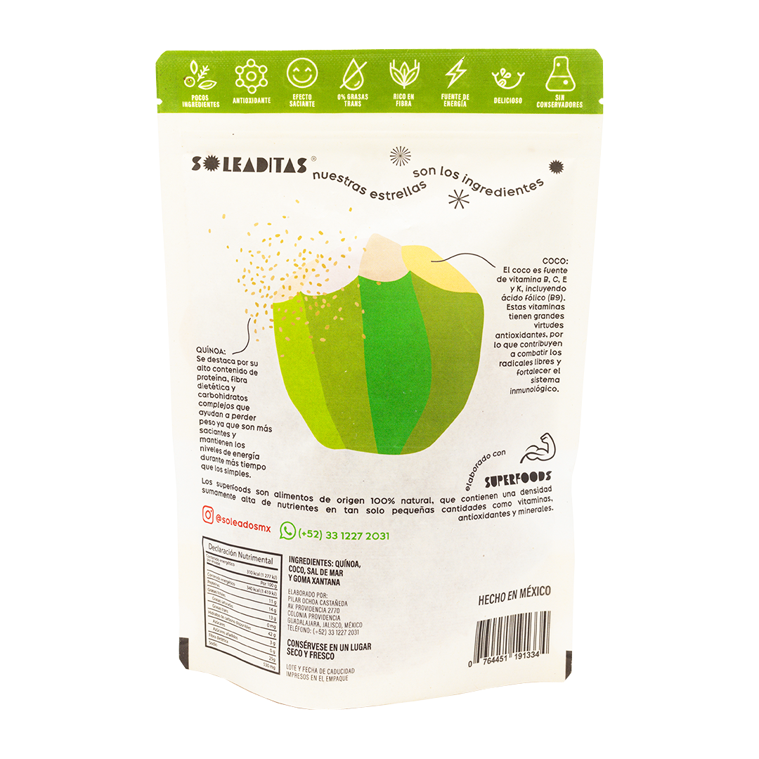 Chips de Quinoa con Coco, Guayaba, Romero y Sal de Mar