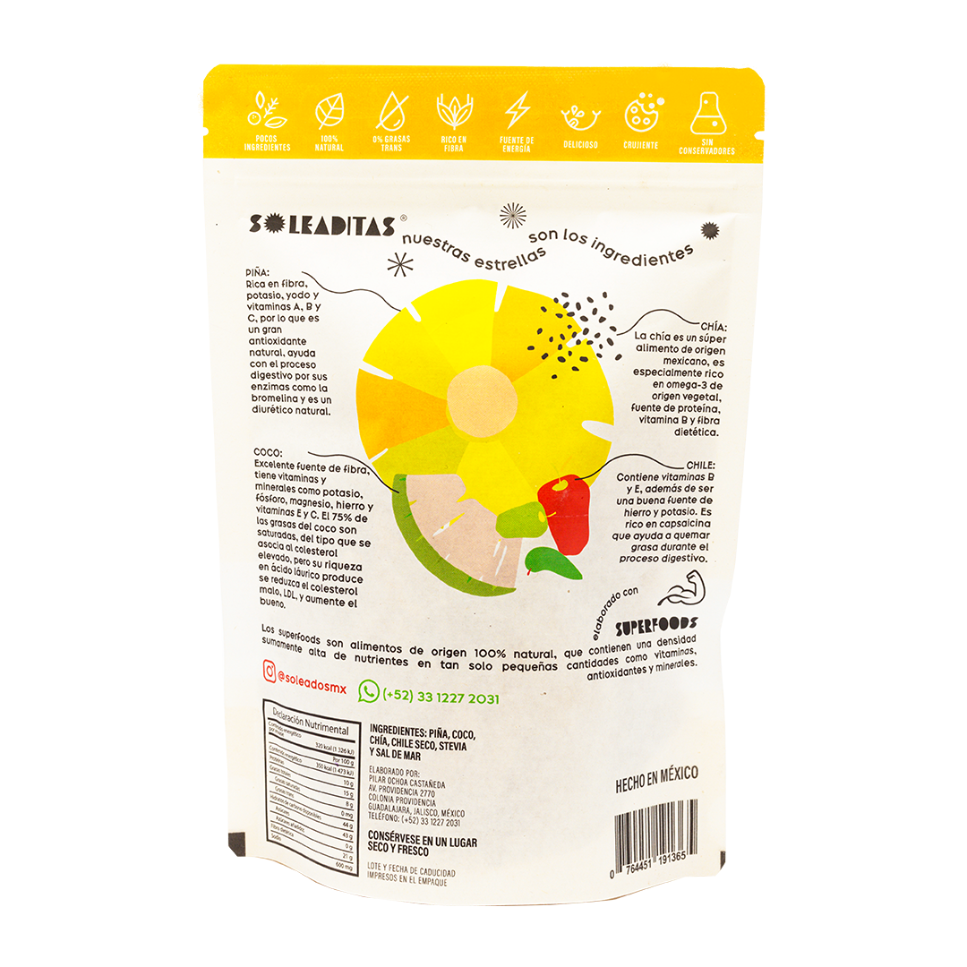 Chips de Piña con Coco, Chía y Chilito