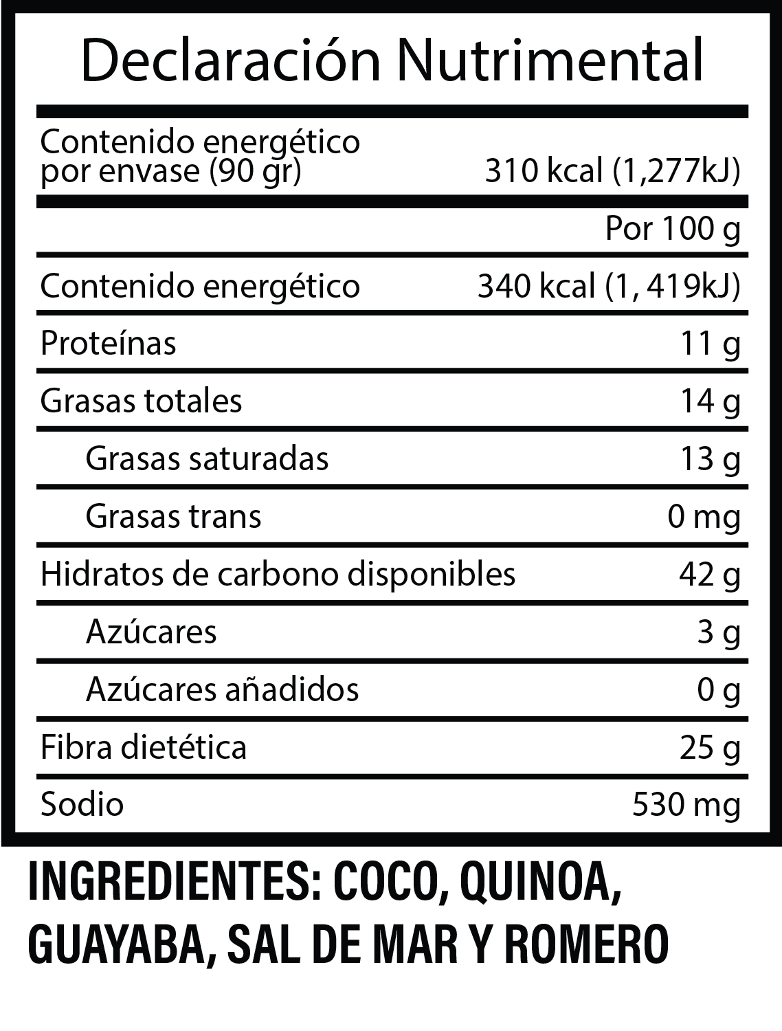 Chips de Quinoa con Coco, Guayaba, Romero y Sal de Mar